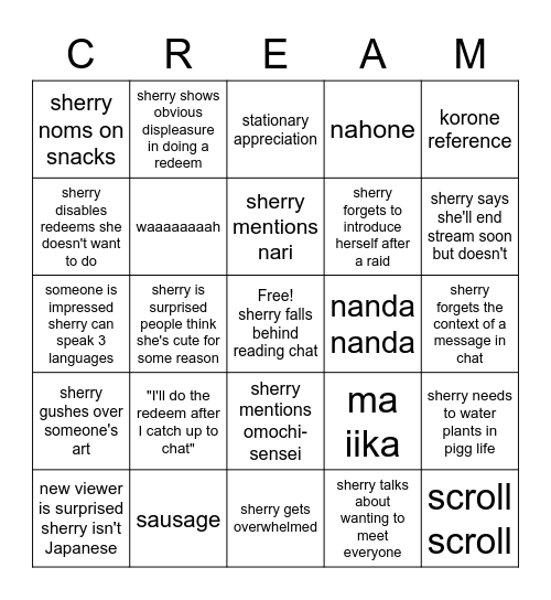 creamsherryart Bingo Card