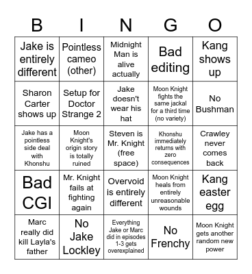 Moon Knight Bingo Card