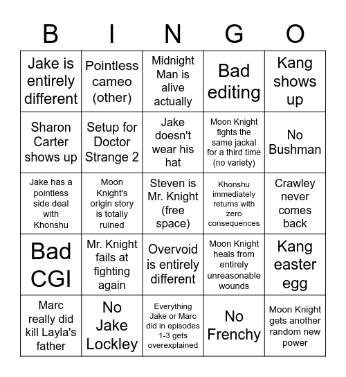 Moon Knight Bingo Card