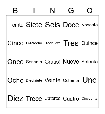 Los Números Bingo Card