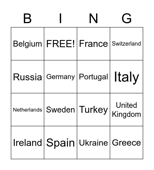 Countries of Europe Bingo Card