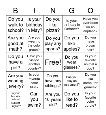 Conversation Bingo Card