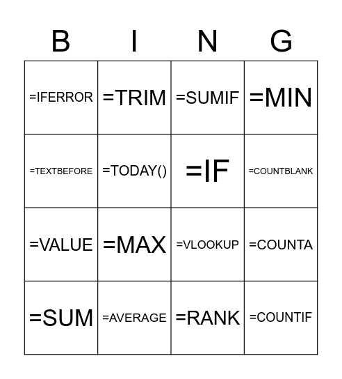 EXEL-LENT FUN! Bingo Card