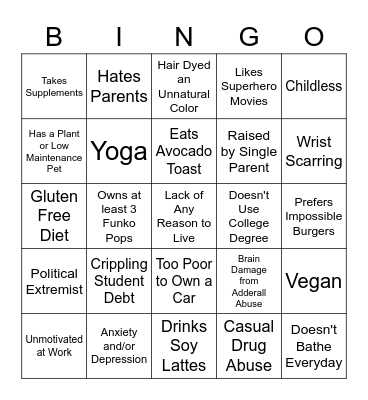 Millennial Bingo Card