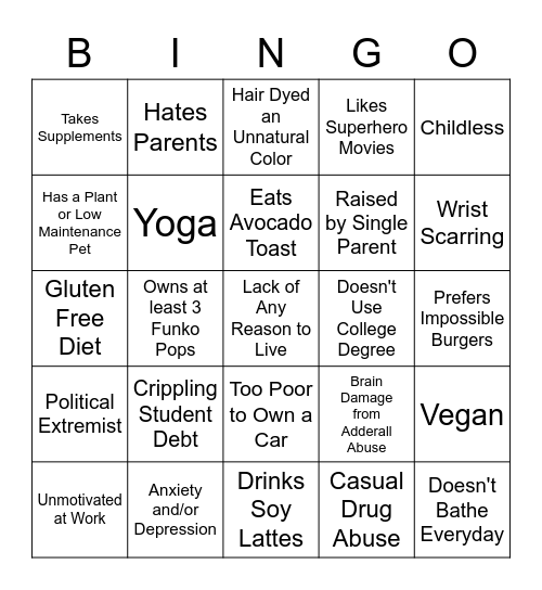 Millennial Bingo Card
