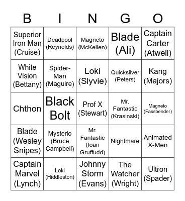 Multiverse of Cameos Bingo Card