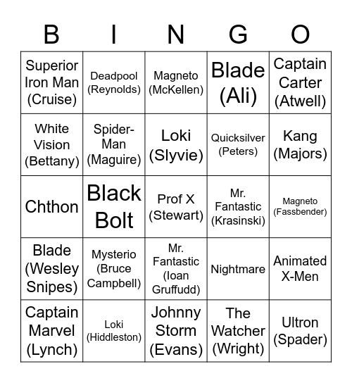 Multiverse of Cameos Bingo Card