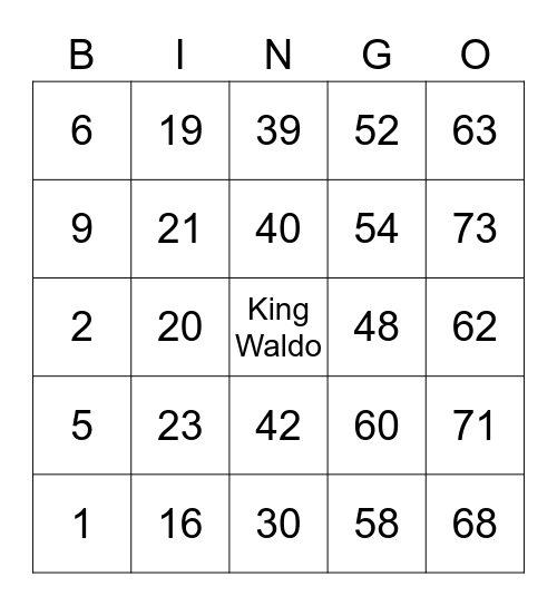 KING WALDO'S BINGO CARD Bingo Card