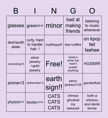 kisa<3 Bingo Card