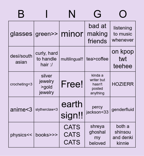 kisa<3 Bingo Card