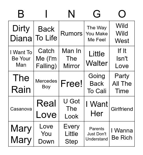 80's R&B Bingo Card