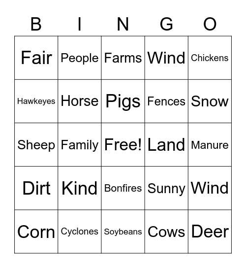 Iowa Bingo Card