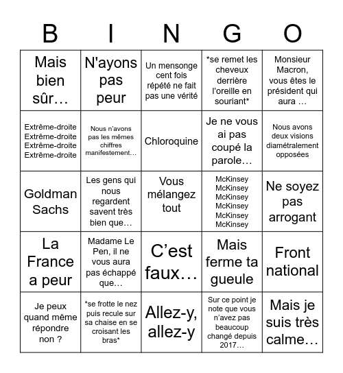 Débat de l'entre-deux-tours du 20 avril 2022 Bingo Card