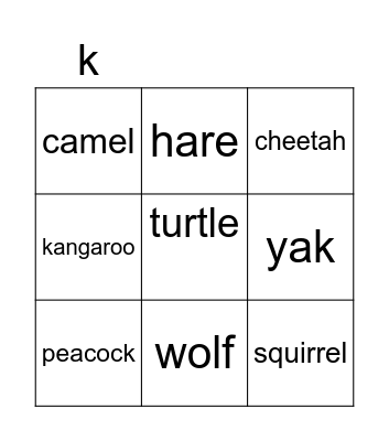 Zoo animals Bingo Card