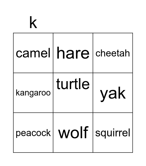 Zoo animals Bingo Card