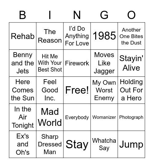 Music Bingo Card