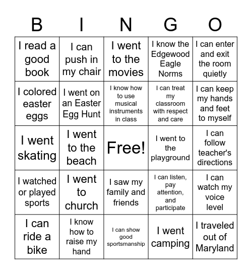 Spring Into School! Bingo Card