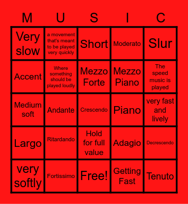 Music Vocab Bingo Card