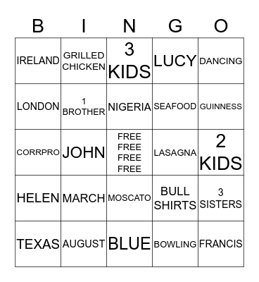 Victor & Kae - Sept. 27, 2015 Bingo Card