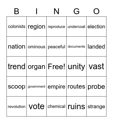 Vocabulary Bingo Card