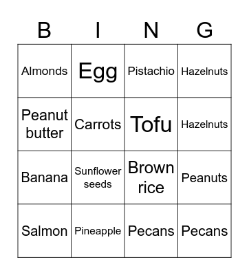 Healthy Food Bingo Card