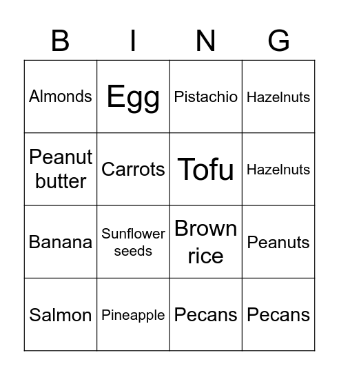 Healthy Food Bingo Card