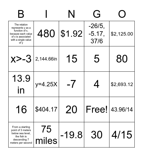 Gesford's 7th/8th Bingo Card