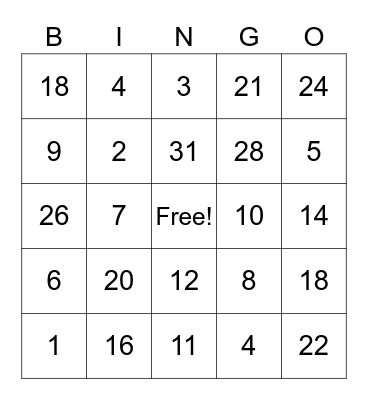 Math, numbers for division Bingo Card