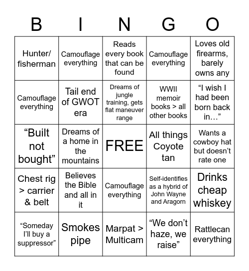 Buckskin Gunfighter Bingo Card