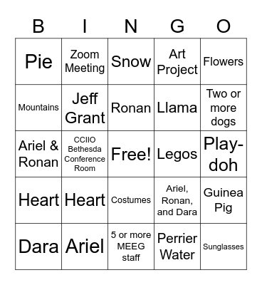 Ariel, Ronan, & Dara Huzzah! Bingo Card