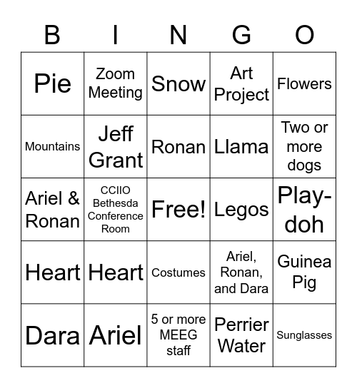 Ariel, Ronan, & Dara Huzzah! Bingo Card