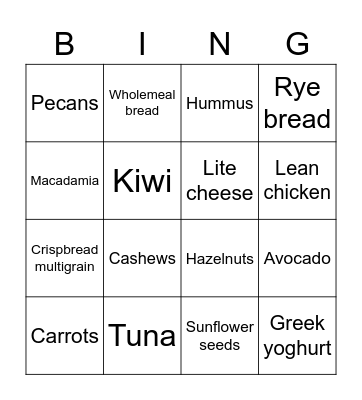 Healthy Foods Bingo Card