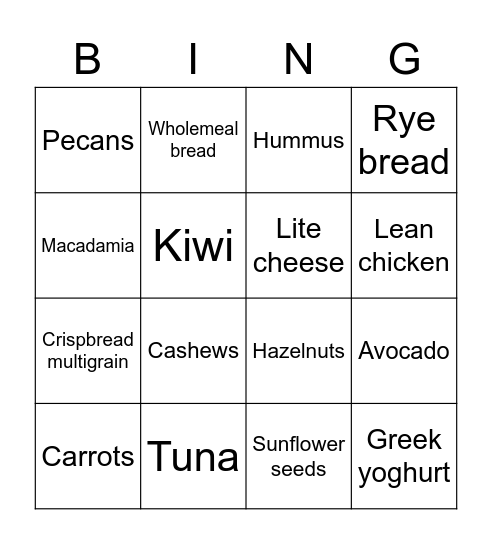 Healthy Foods Bingo Card