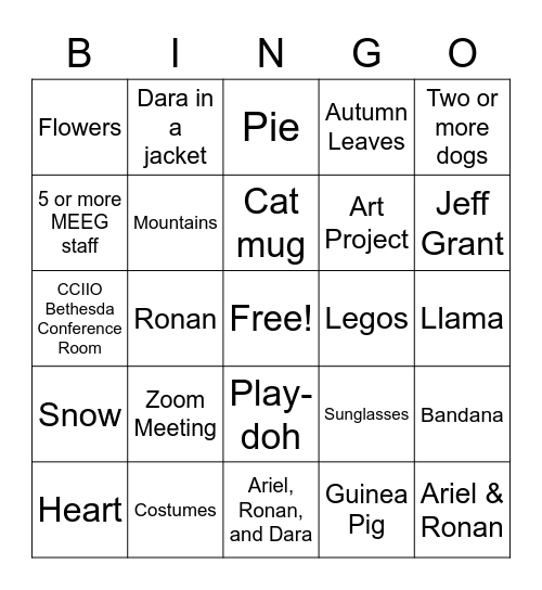 Ariel, Ronan, & Dara Huzzah! Bingo Card