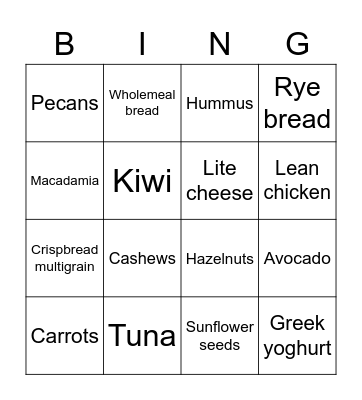 Healthy Food Bingo Card