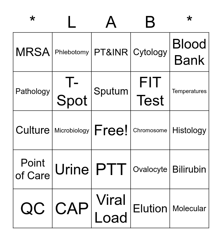 CAVHS Lab Week 2022 Bingo Card