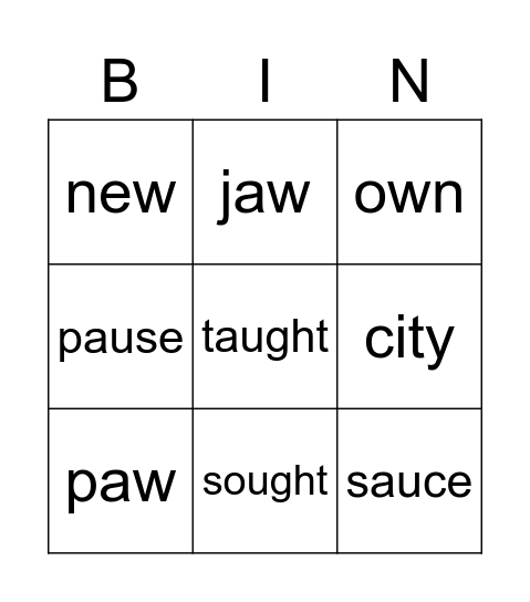 U5, W4 Spelling Bingo Card