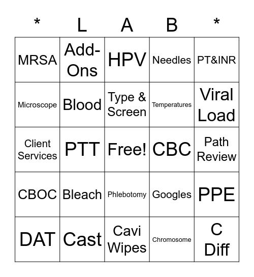 CAVHS Lab Week 2022 Bingo Card