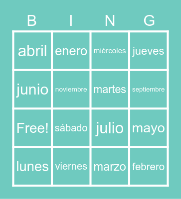 Spanish Days and Months Bingo Card