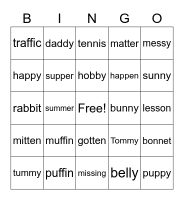 twin consonant Bingo Card