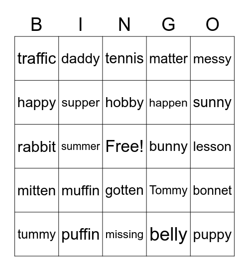 twin consonant Bingo Card