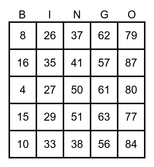 Bingo 1 to 90