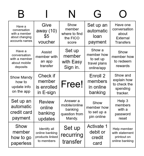 Mobile and Online Banking Bingo Card