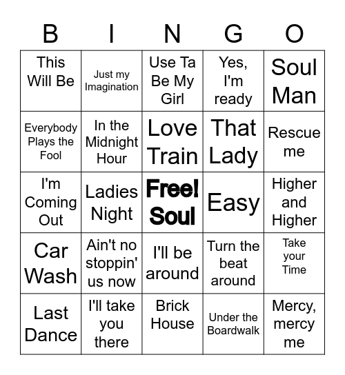 Soul Hits Bingo Card