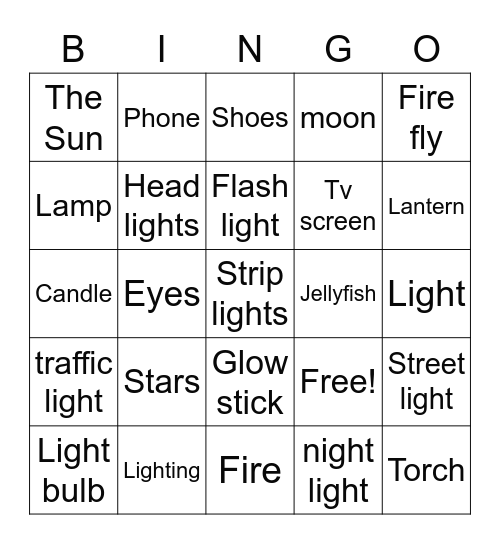 Sources of light Bingo Card