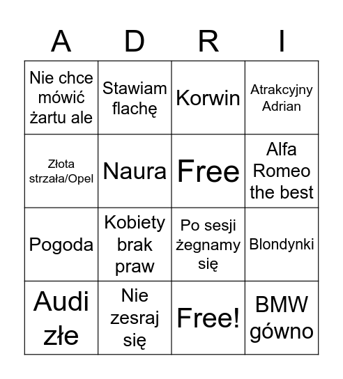 Adrian bingo Card