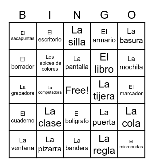 Los Objetos de La Clase Bingo Card