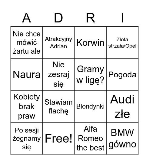 Adrian bingo Card