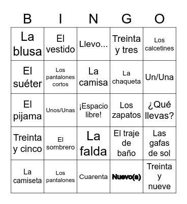 Lección 14 & 15 Bingo Card