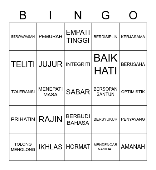 SAHSIAH PELAJAR TERPUJI Bingo Card